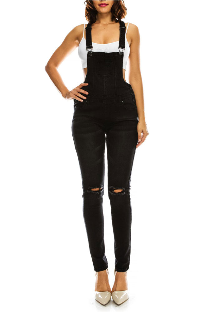 Women's Knee Slit Denim Overalls