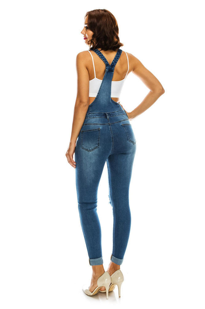 Women's Knee Slit Denim Overalls