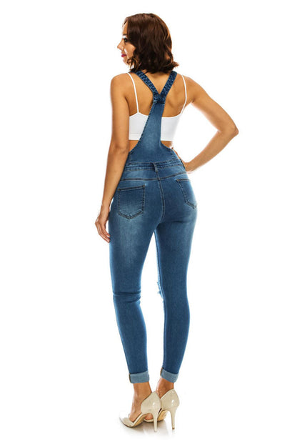 Women's Knee Slit Denim Overalls