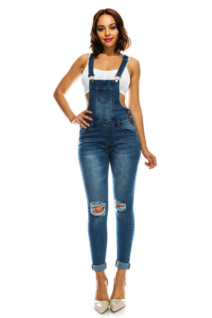 Women's Knee Slit Denim Overalls