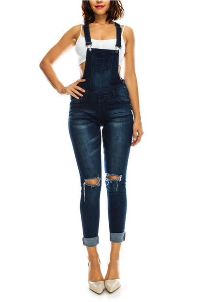Women's Knee Slit Denim Overalls