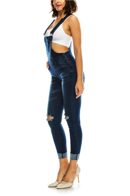 Women's Knee Slit Denim Overalls