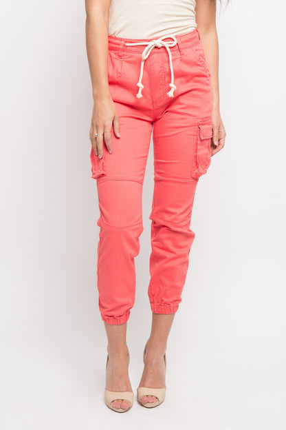 Women's Essential Basic Cropped Colored Cargo Joggers