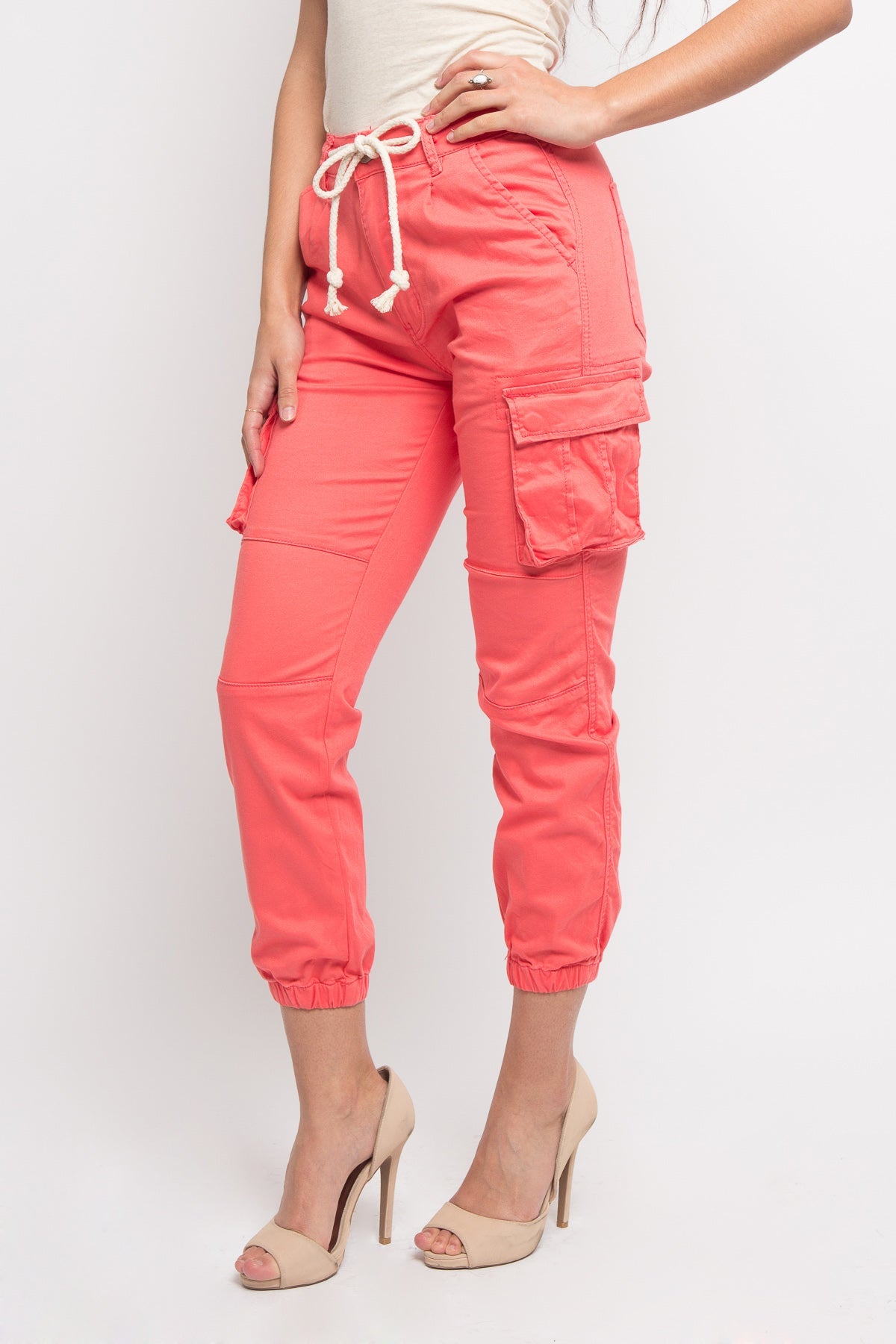 Women's Essential Basic Cropped Colored Cargo Joggers