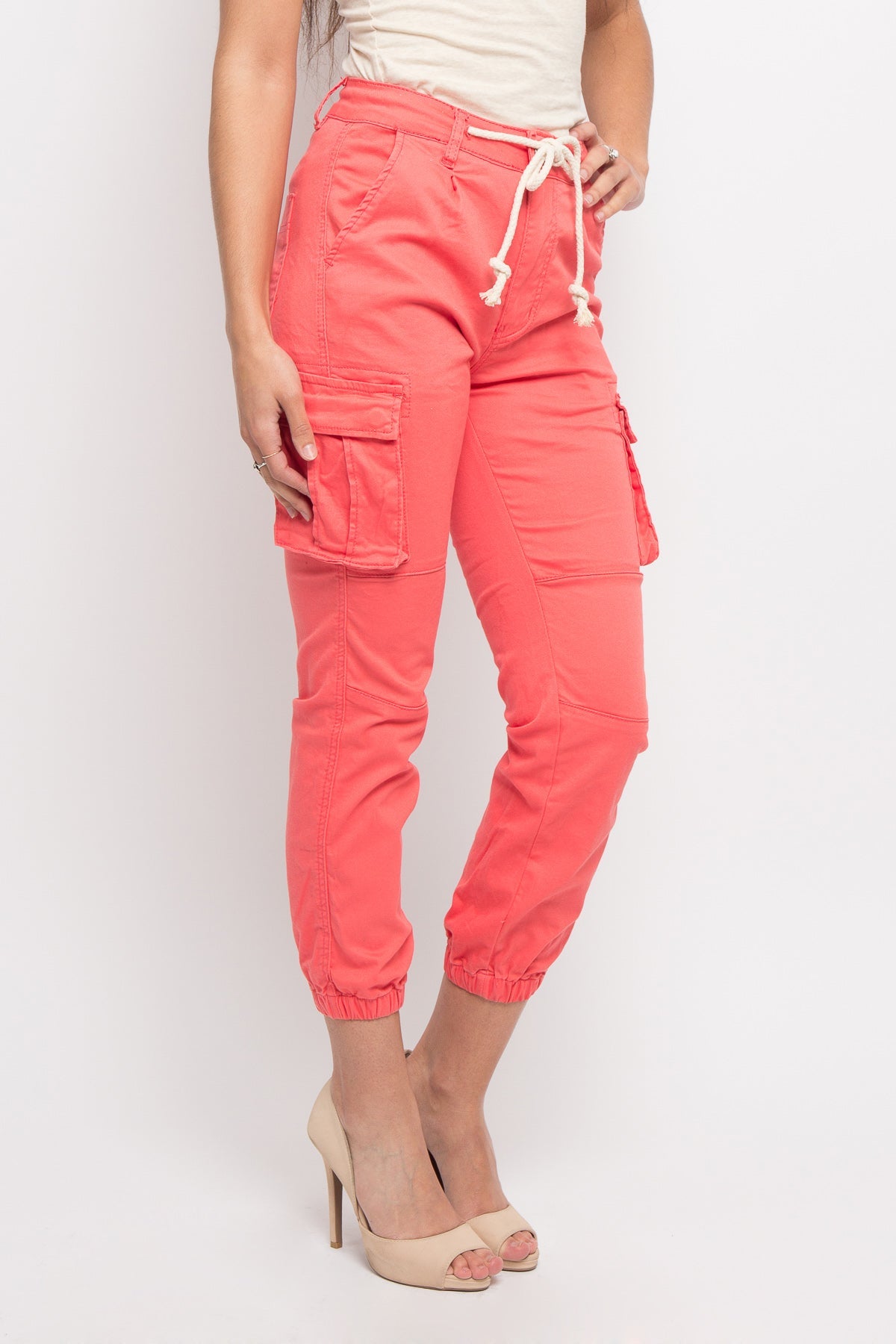 Women's Essential Basic Cropped Colored Cargo Joggers