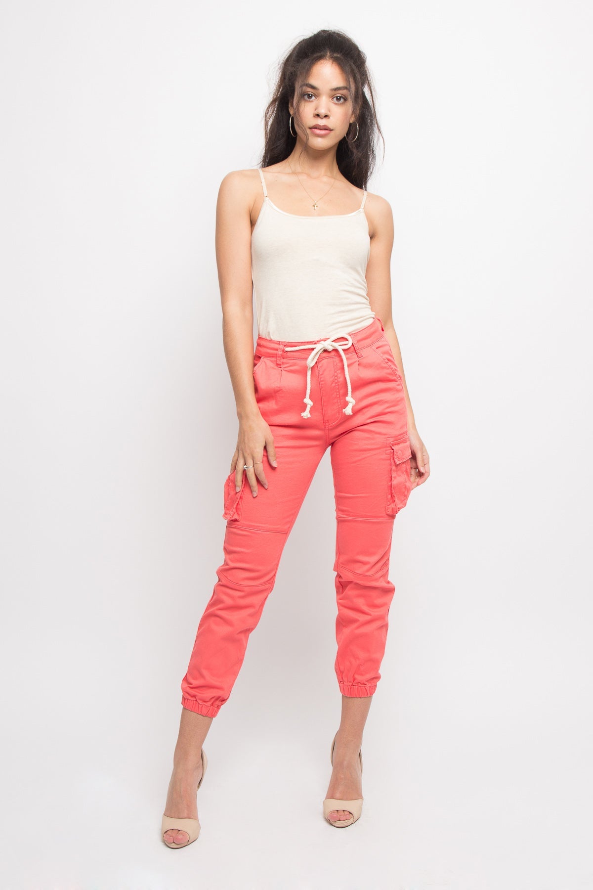 Women's Essential Basic Cropped Colored Cargo Joggers