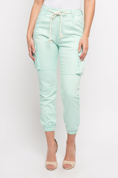 Women's Essential Basic Cropped Colored Cargo Joggers