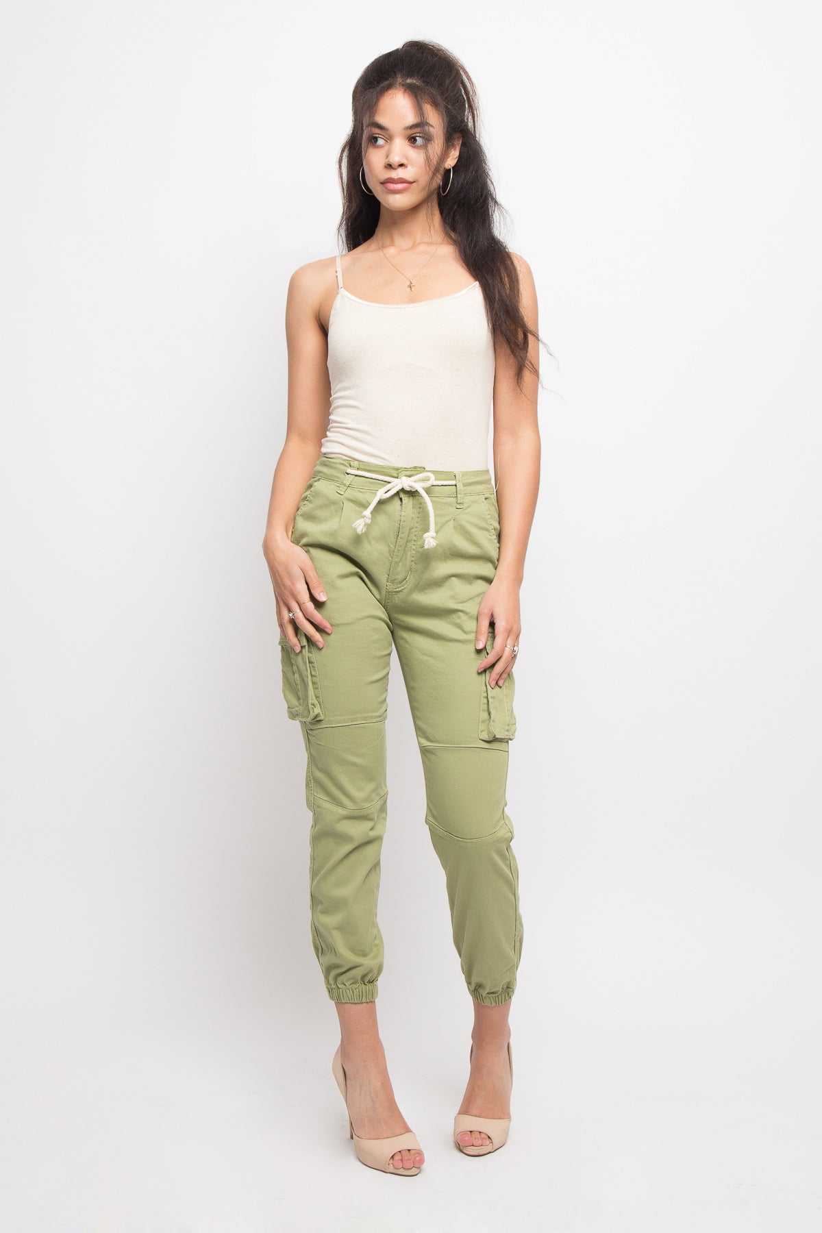 Women's Essential Basic Cropped Colored Cargo Joggers