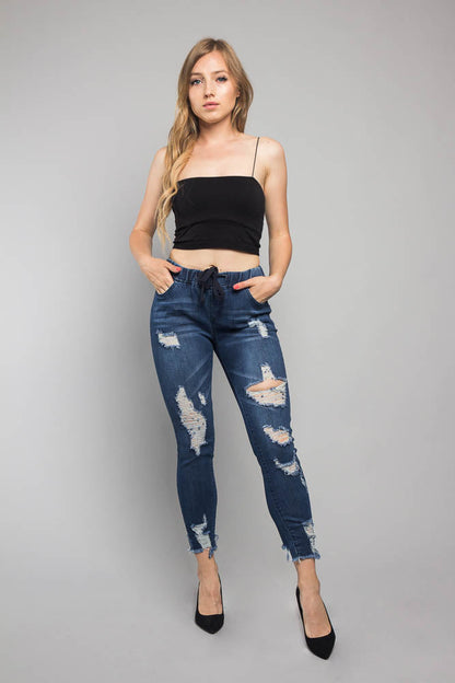 Distressed Denim Jogger