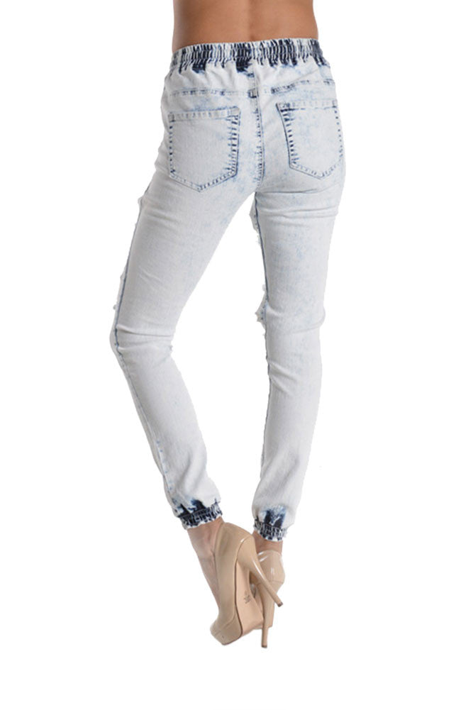 Women's Ripped Acid Wash Jogger Pants