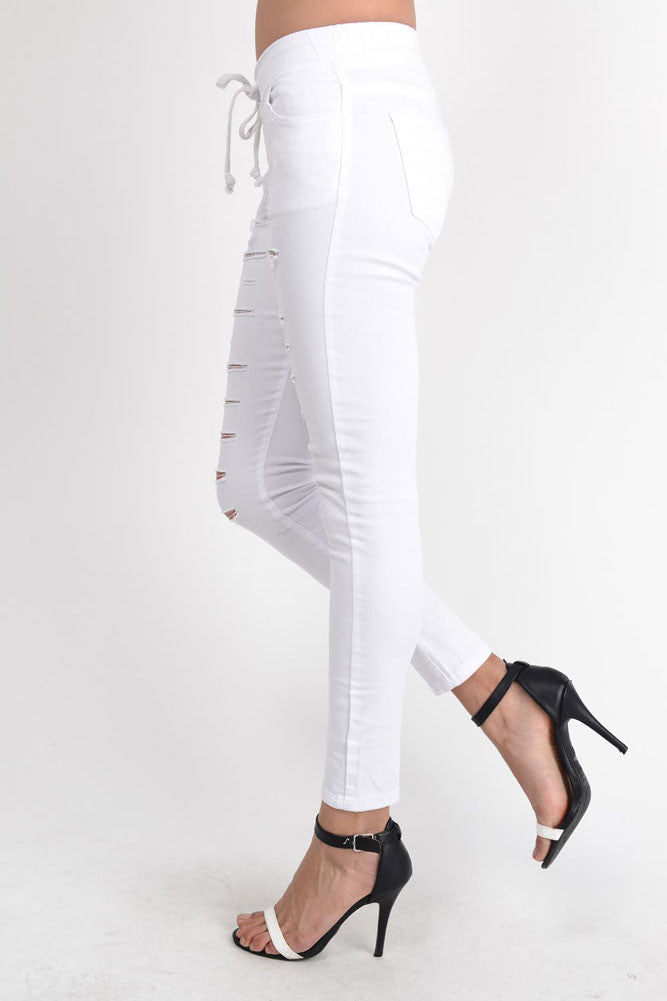 Women's Solid Thrashed Skinny Jogger Pants