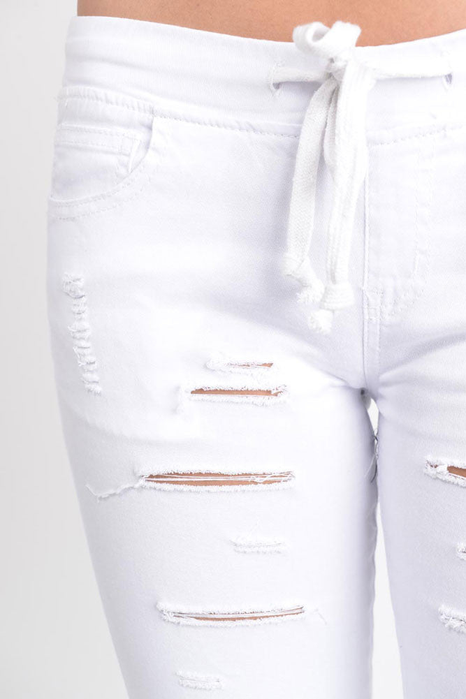 Women's Solid Thrashed Skinny Jogger Pants