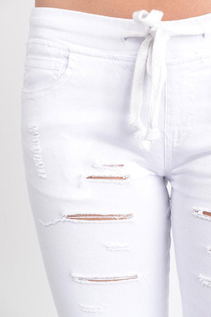 Women's Solid Thrashed Skinny Jogger Pants