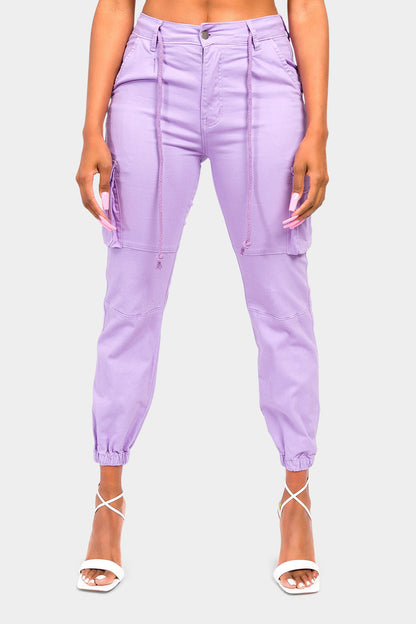 Women's Essential Basic Cropped Colored Cargo Joggers
