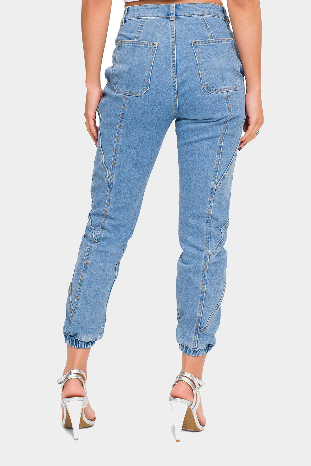 High Rise Detail Sewing Denim Joggers
