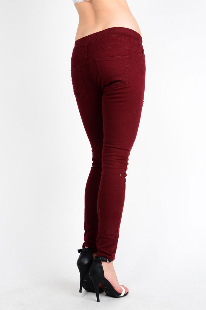 Women's Solid Torn Skinny Jogger Pants