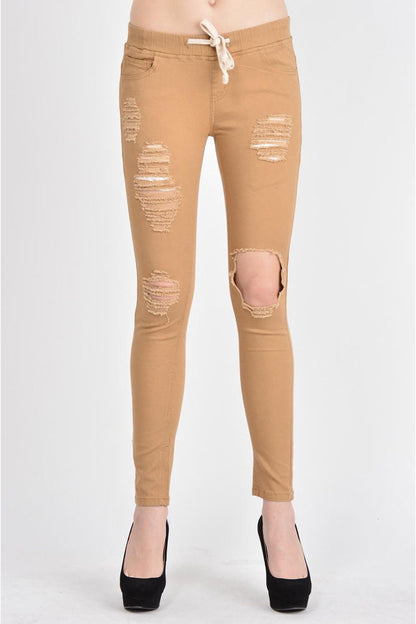 Women's Solid Torn Skinny Jogger Pants
