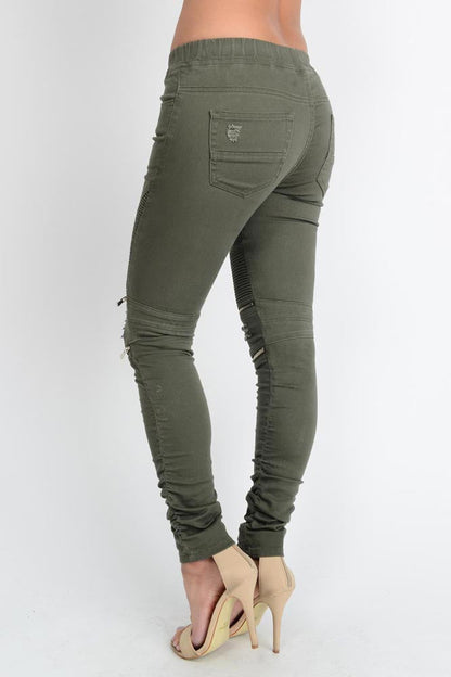 Women's Biker Style Ripped Zip Rider Jogger Pants