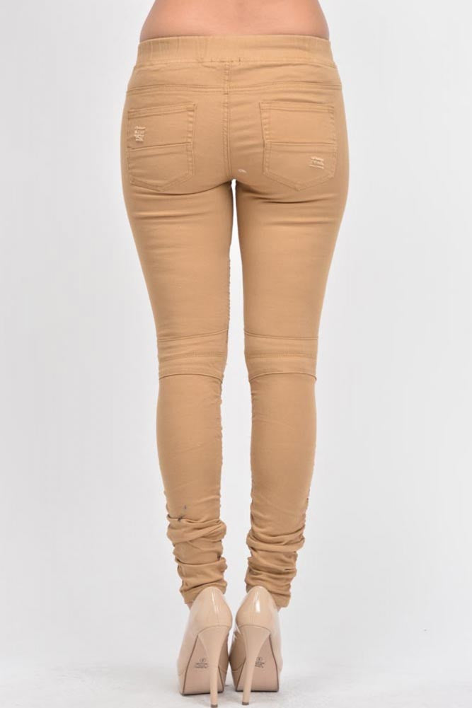 Women's Biker Style Ripped Zip Rider Jogger Pants