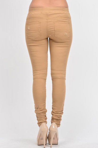 Women's Biker Style Ripped Zip Rider Jogger Pants
