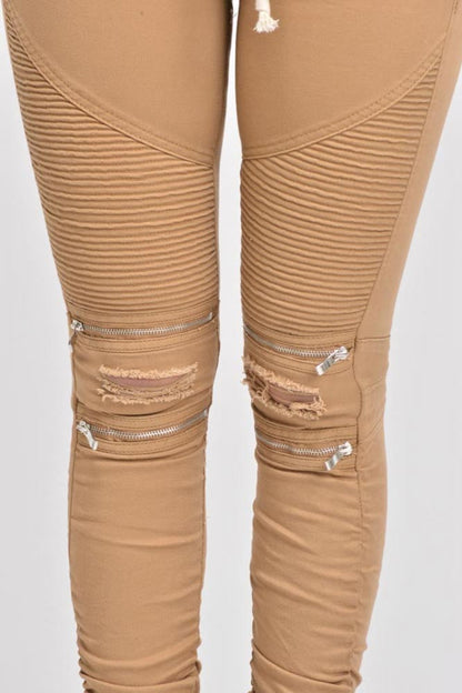 Women's Biker Style Ripped Zip Rider Jogger Pants