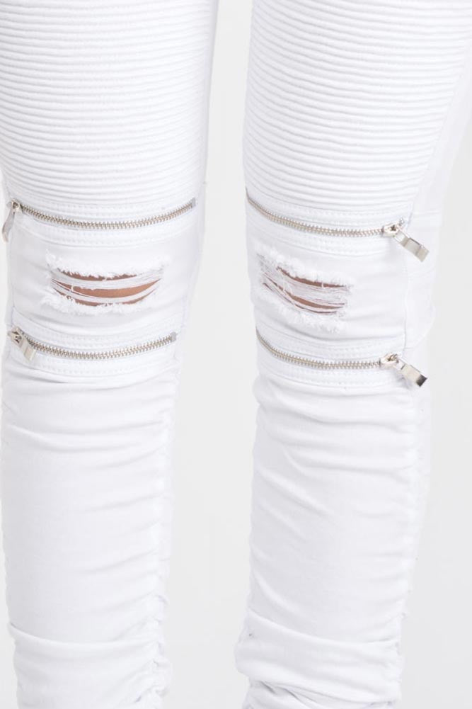 Women's Biker Style Ripped Zip Rider Jogger Pants