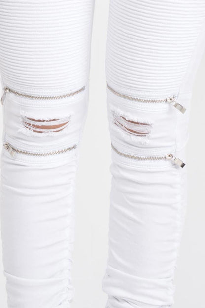 Women's Biker Style Ripped Zip Rider Jogger Pants