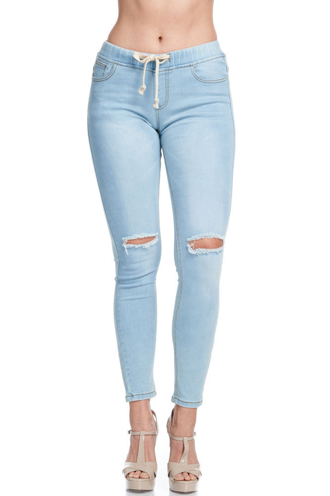 Women's Knee Slit Skinny Denim Joggers
