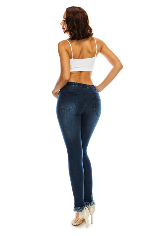 Women's Distressed Knee and Frayed Hem Denim Joggers