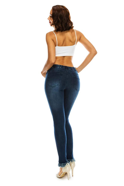 Women's Distressed Knee and Frayed Hem Denim Joggers