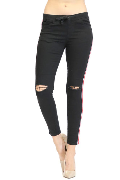 Women's Destroyed Side Striped Band Joggers