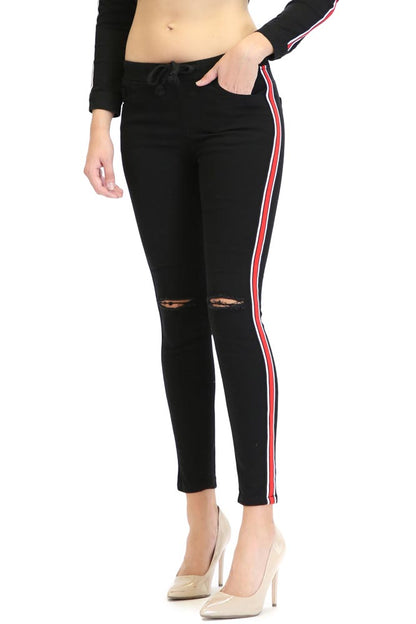 Women's Destroyed Side Striped Band Joggers
