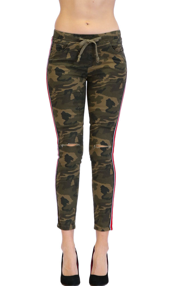 Women's Destroyed Side Striped Band Joggers