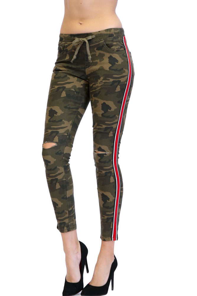 Women's Destroyed Side Striped Band Joggers