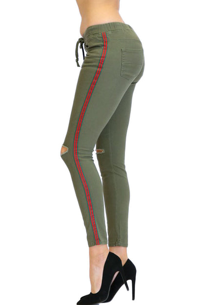 Women's Destroyed Side Striped Band Joggers