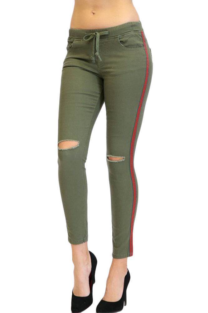 Women's Destroyed Side Striped Band Joggers