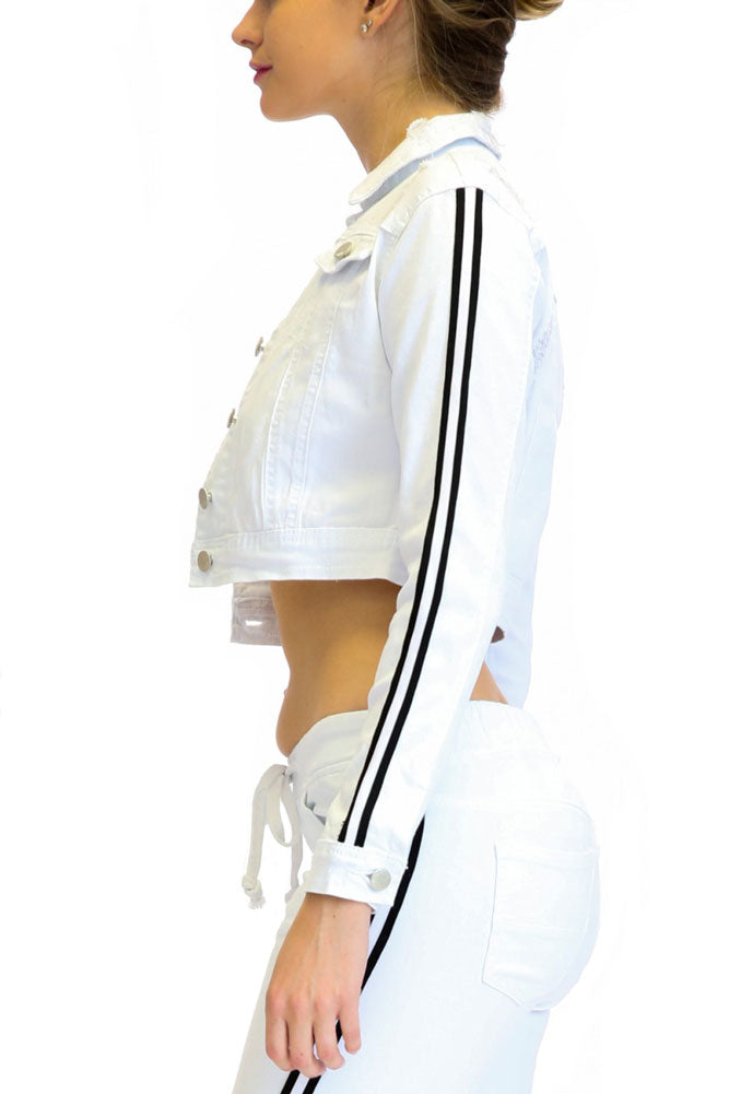 Women's Destroyed Side Striped Band Jacket and Jogger Set