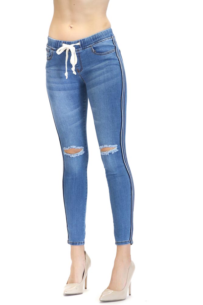 Destroyed Denim Side Striped Jogger