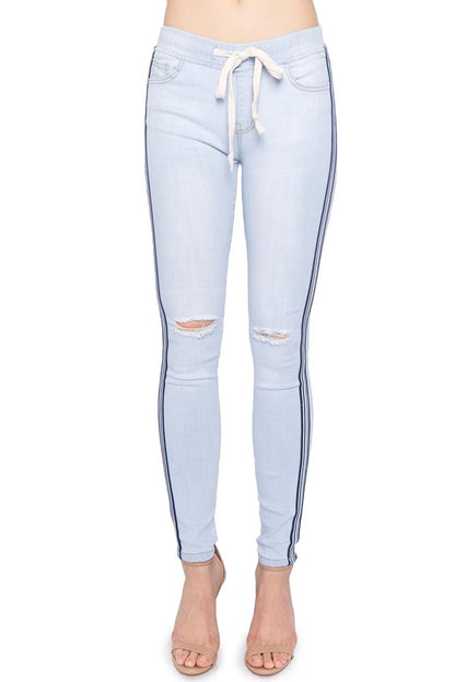 Destroyed Denim Side Striped Jogger