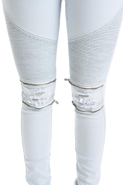 Women's Premium Moto Ripped Skinny Denim Joggers