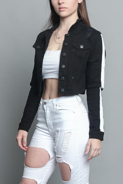 Striped Cropped Distressed Jacket