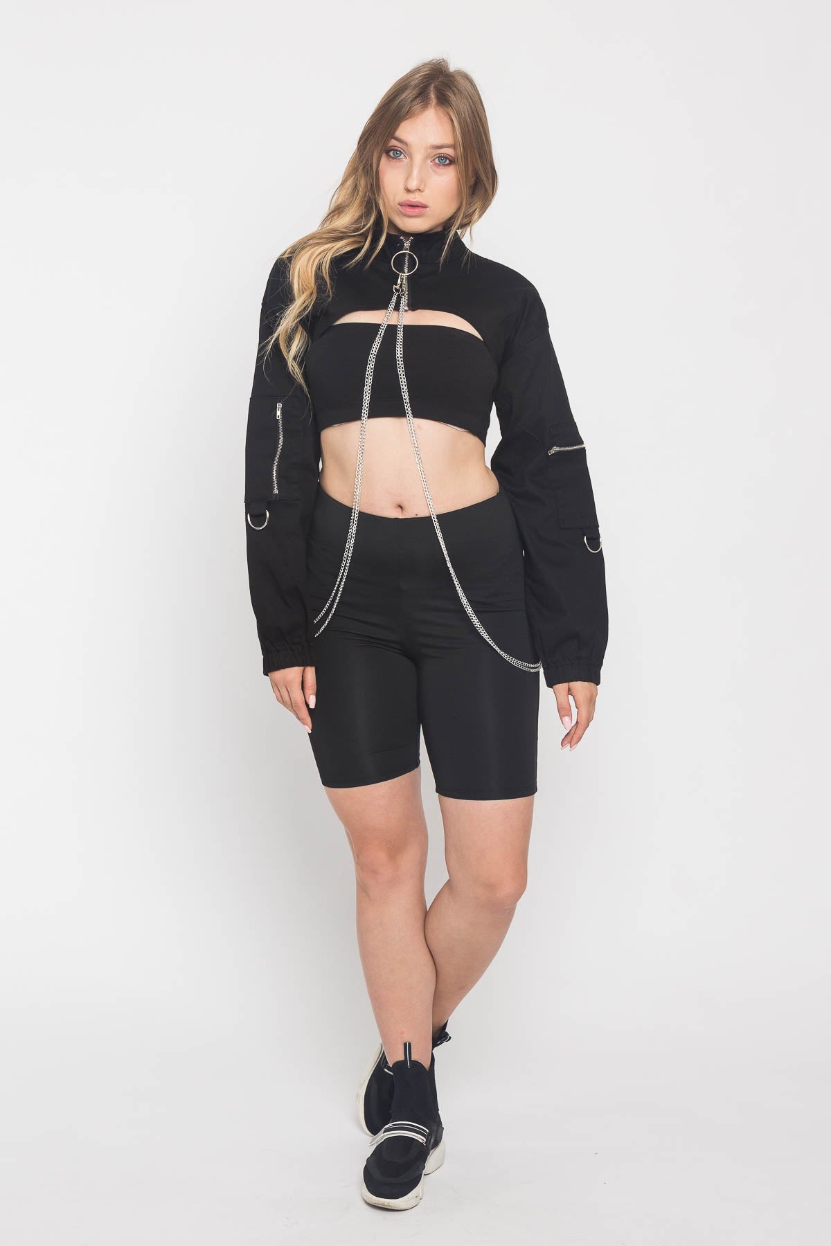Cropped Shirt Jacket with Chains