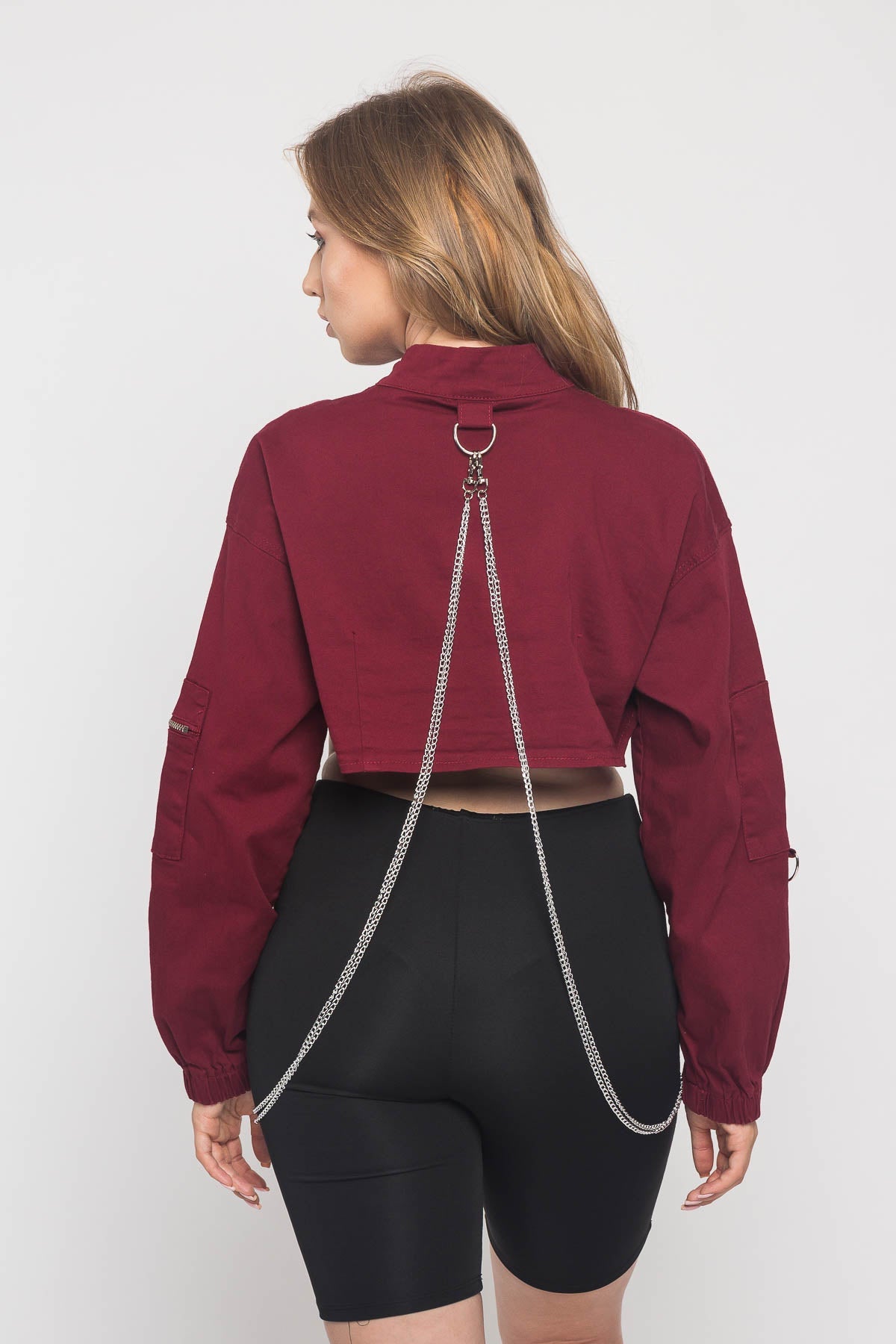 Cropped Shirt Jacket with Chains