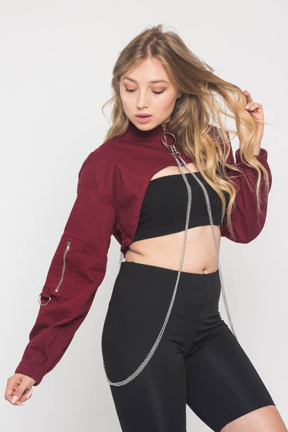 Cropped Shirt Jacket with Chains