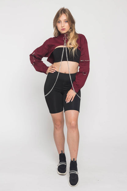 Cropped Shirt Jacket with Chains
