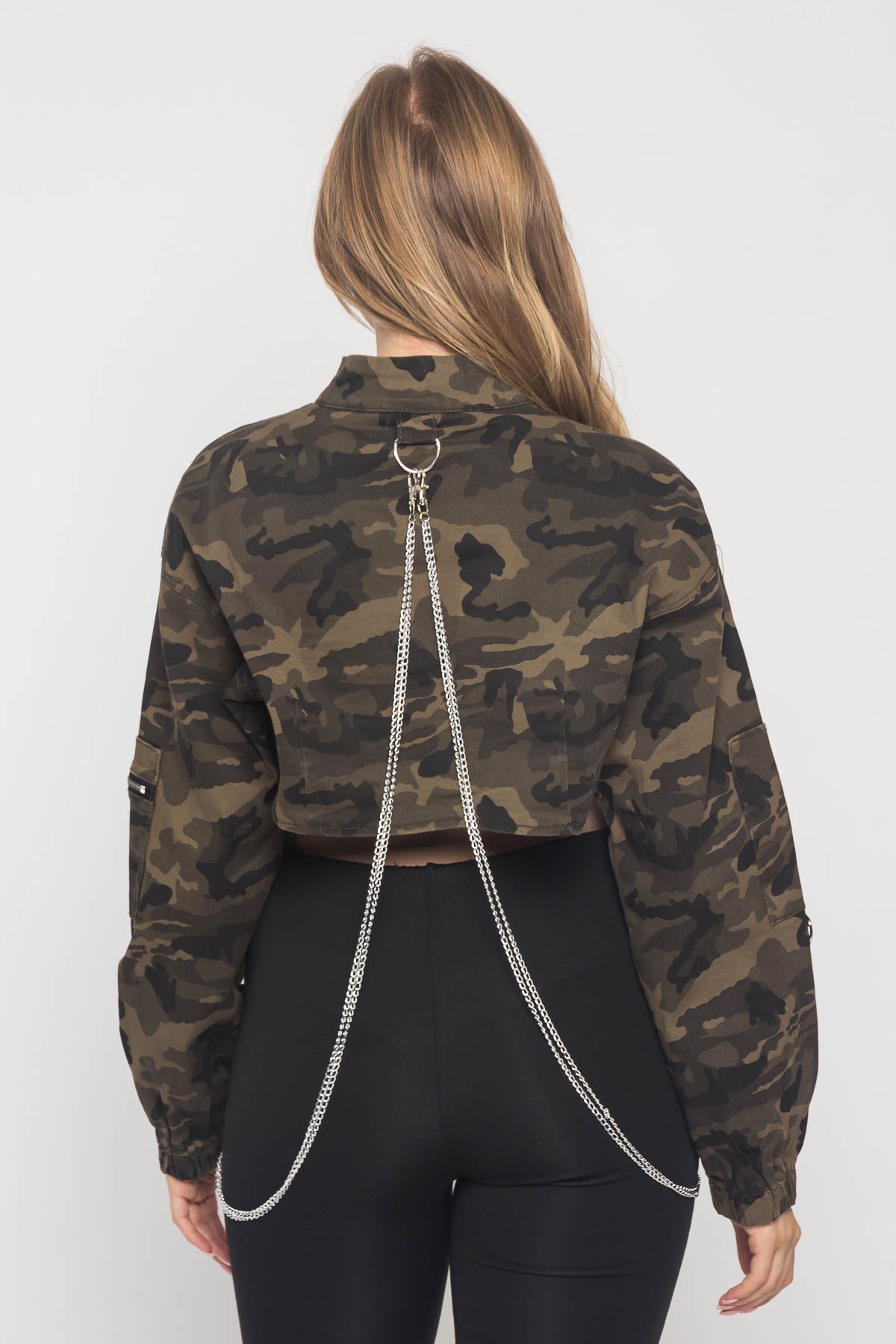 Cropped Shirt Jacket with Chains