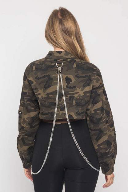 Cropped Shirt Jacket with Chains