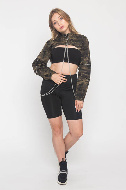 Cropped Shirt Jacket with Chains