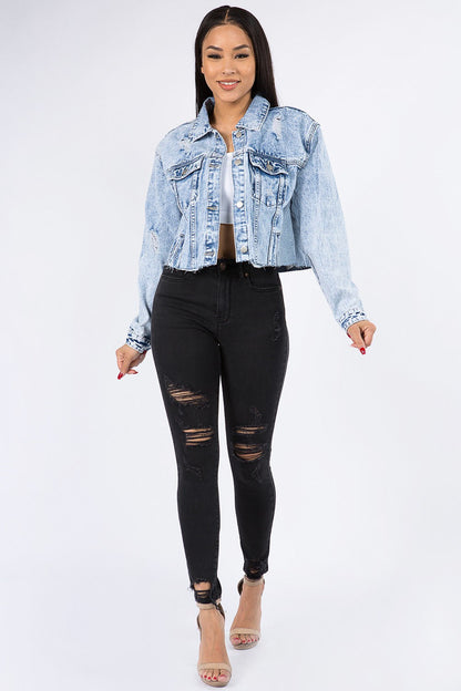 Cropped Chained Denim Jacket
