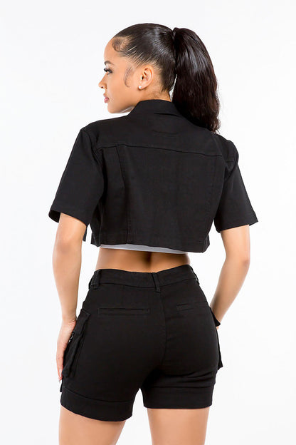Women's Garment Dyed Color Washed Cropped Denim Shirt